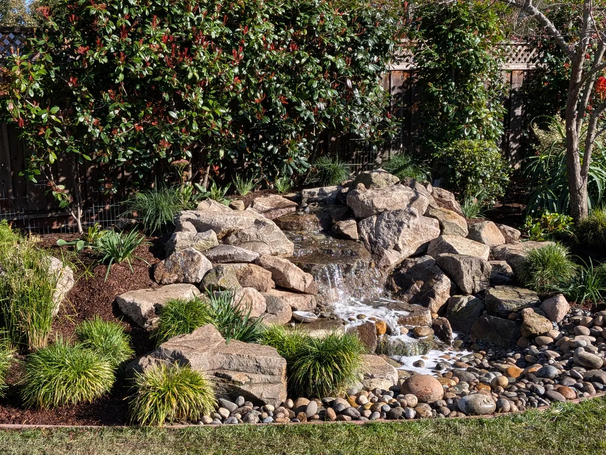 Compact Pondless Waterfall landscaping project in Los Altos, CA